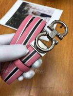 AAA Ferragamo Adjustable Belt For Women - Pink And Black Leather SS Gancini Buckle